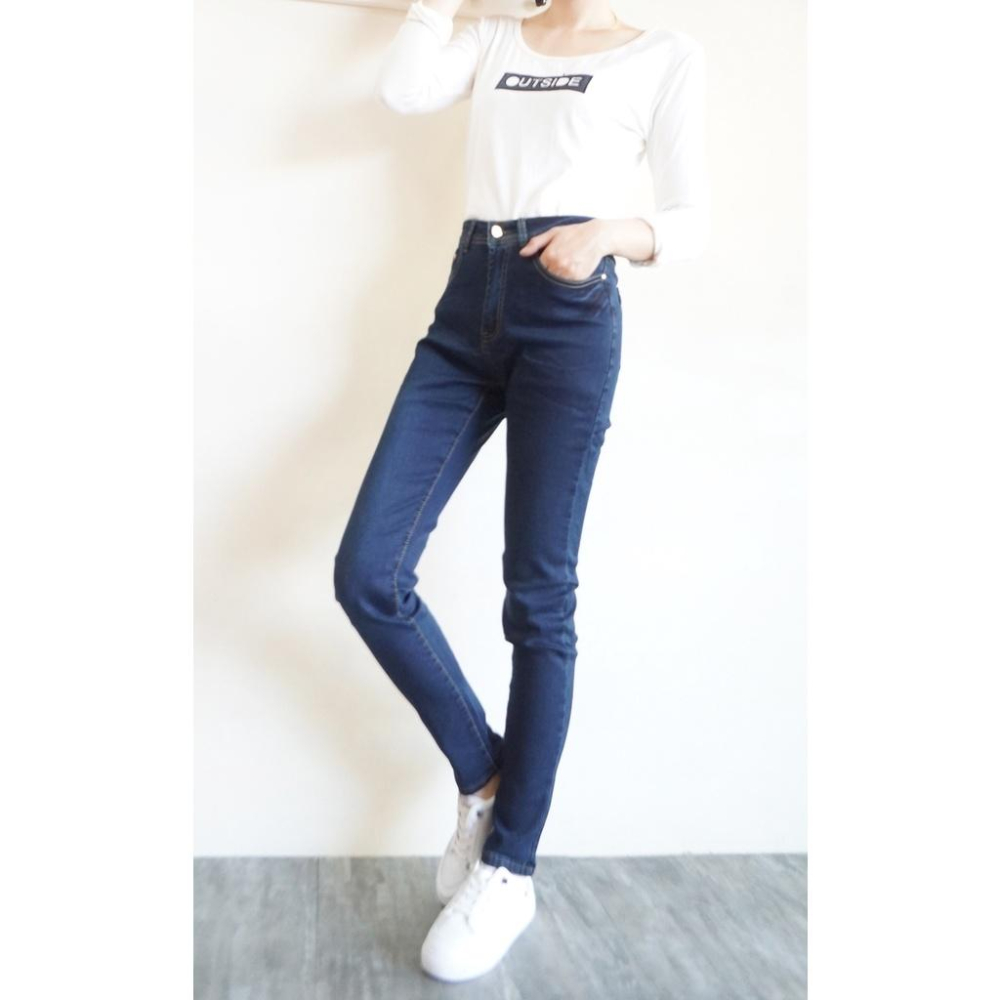 現貨 高腰顯瘦 彈力牛仔長褲 小中大尺碼 細腰提臀美尻 ins素色百搭 休閒長褲  彈性牛仔褲【855-783】M~3L-細節圖7