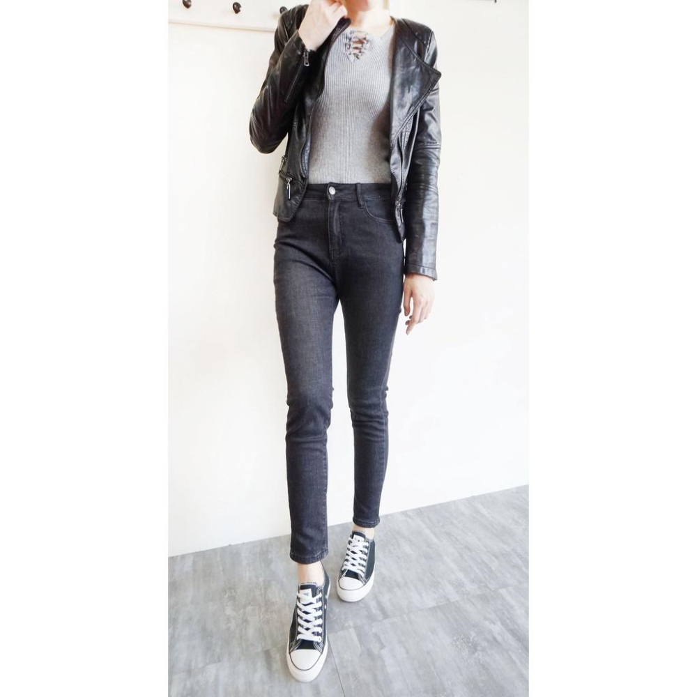 韓版高腰 超彈顯瘦 保暖磨毛牛仔褲 秋冬保暖褲 黑灰刷色 素色百搭 小腳褲  牛仔長褲【633-665】S~XL-細節圖4