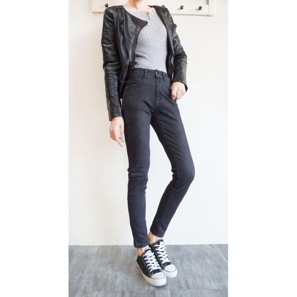 韓版高腰 超彈顯瘦 保暖磨毛牛仔褲 秋冬保暖褲 黑灰刷色 素色百搭 小腳褲  牛仔長褲【633-665】S~XL-細節圖6