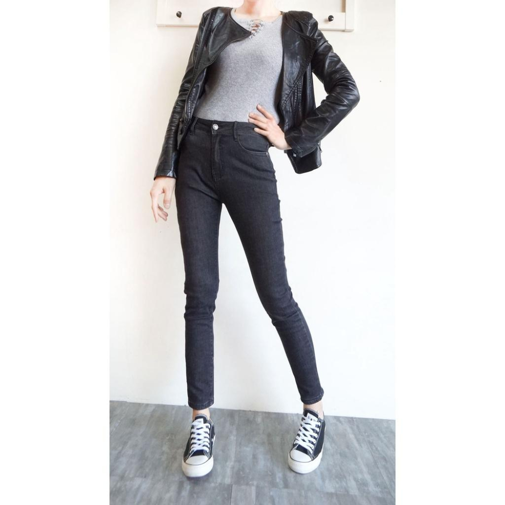 韓版高腰 超彈顯瘦 保暖磨毛牛仔褲 秋冬保暖褲 黑灰刷色 素色百搭 小腳褲  牛仔長褲【633-665】S~XL-細節圖7