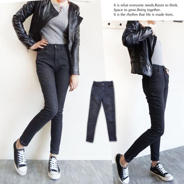 韓版高腰 超彈顯瘦 保暖磨毛牛仔褲 秋冬保暖褲 黑灰刷色 素色百搭 小腳褲  牛仔長褲【633-665】S~XL-細節圖8