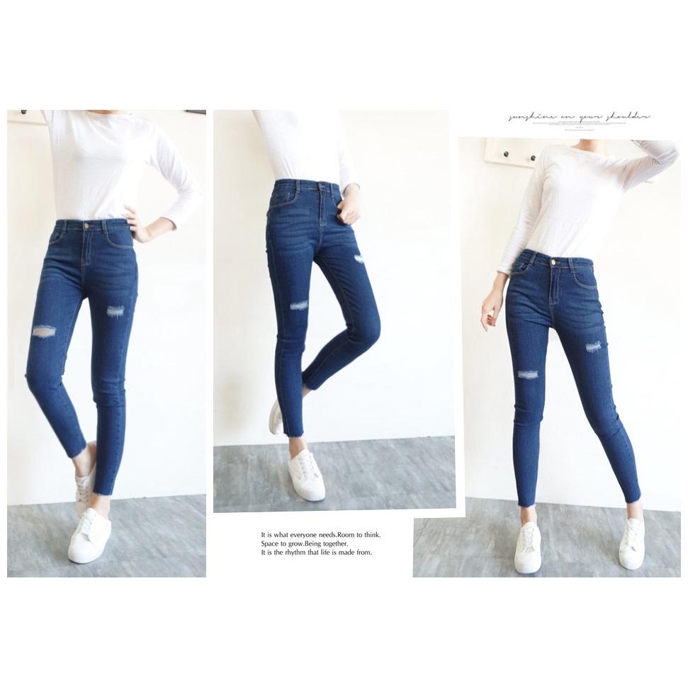 獨家訂製 超彈力交織丹寧 高腰顯瘦 牛仔褲 小腳褲 休閒牛仔褲 質感刷破 素色百搭 長褲【851-361】S~XL-細節圖4