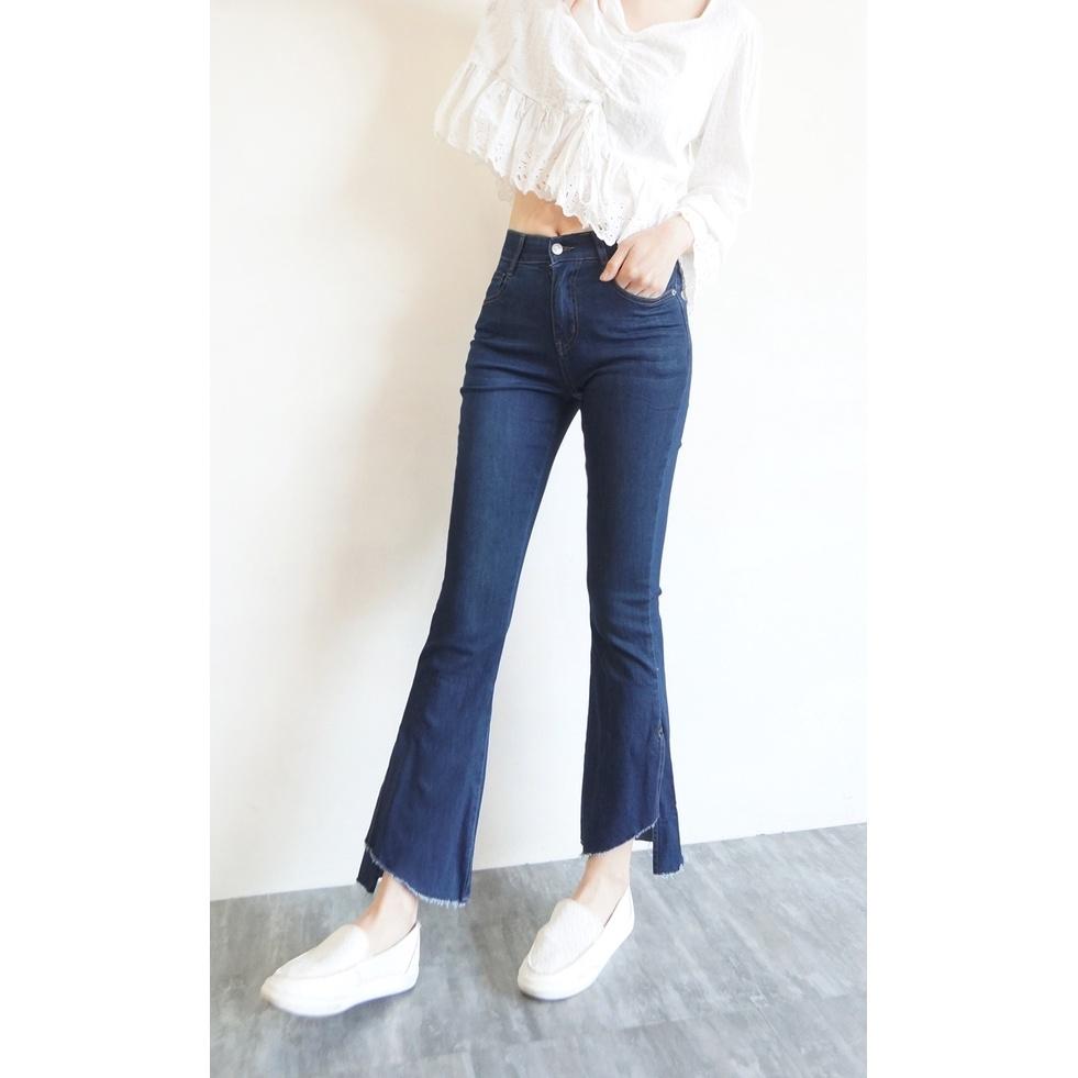 顯瘦超彈力 韓版高腰喇叭牛仔褲 女牛仔長褲 喇叭褲 鬆緊褲頭 側邊褲腳開叉 寬褲 百搭休閒褲【753-650】S~XL-細節圖6