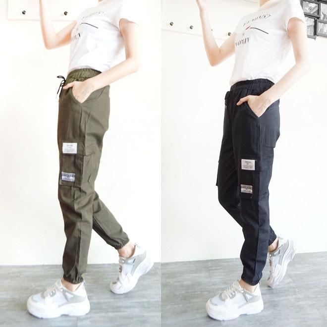 台灣現貨 束口褲女生 韓版顯瘦 工作褲 鬆緊褲頭拉繩 挺版工作褲 縮口褲女生  ins百搭【750-702】綠、黑2色-細節圖6