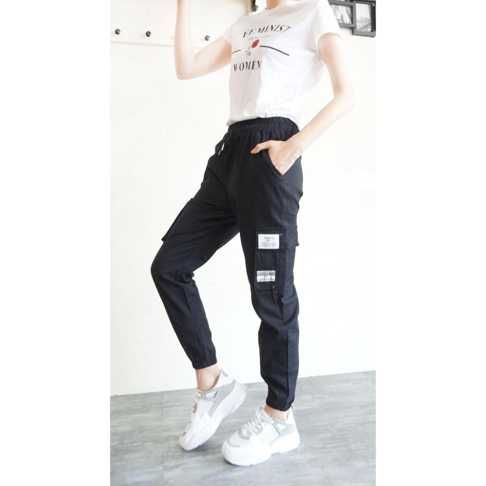 台灣現貨 束口褲女生 韓版顯瘦 工作褲 鬆緊褲頭拉繩 挺版工作褲 縮口褲女生  ins百搭【750-702】綠、黑2色-細節圖9