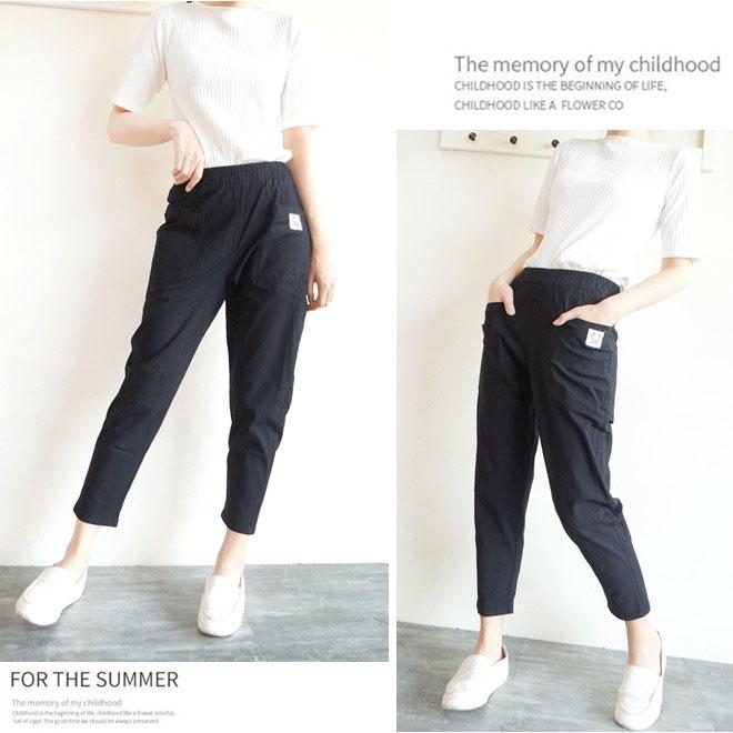 高腰鬆緊 休閒棉麻哈倫褲 寬鬆舒適 彈力顯瘦 素色百搭 春夏必備 薄款長褲 【253-612】M~2L(卡其、黑兩色)-細節圖3