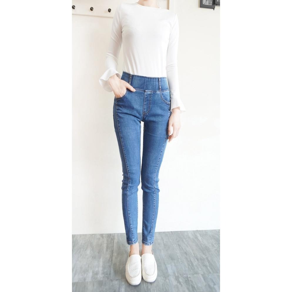 韓版激瘦 -5KG高腰收腹牛仔褲 彈力牛仔褲 韓國熱銷款 鬆緊拉彈 修身小腳  ins素色百搭【633-659】S~XL-細節圖6