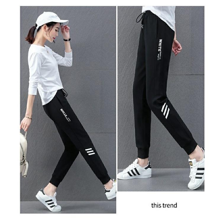 台灣現貨 高腰顯瘦束口褲 女生縮口褲 休閒褲女 運動長褲 鬆緊褲頭抽繩 彈力透氣  哈倫褲【454-980】S~2L-細節圖2