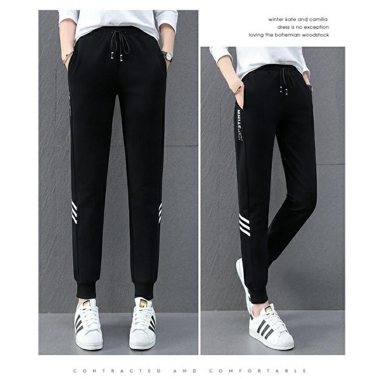 台灣現貨 高腰顯瘦束口褲 女生縮口褲 休閒褲女 運動長褲 鬆緊褲頭抽繩 彈力透氣  哈倫褲【454-980】S~2L-細節圖7