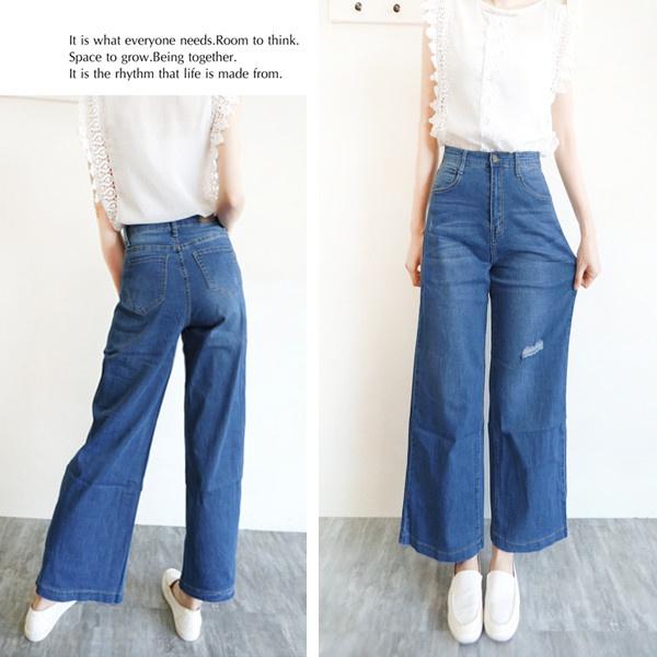 韓版高腰顯瘦牛仔寬褲 A字寬褲 寬褲 女牛仔長褲 闊腿褲 休閒褲 長腿 女生長褲 【751-356】S~XL-細節圖2