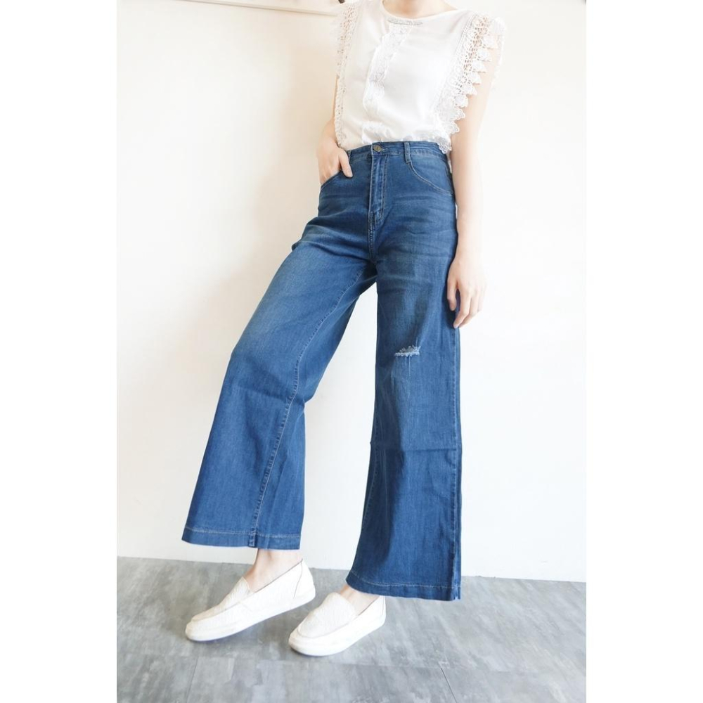 韓版高腰顯瘦牛仔寬褲 A字寬褲 寬褲 女牛仔長褲 闊腿褲 休閒褲 長腿 女生長褲 【751-356】S~XL-細節圖3