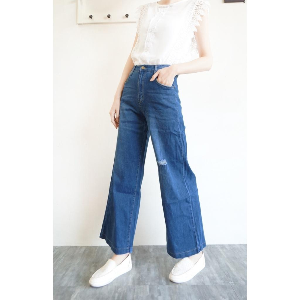 韓版高腰顯瘦牛仔寬褲 A字寬褲 寬褲 女牛仔長褲 闊腿褲 休閒褲 長腿 女生長褲 【751-356】S~XL-細節圖4