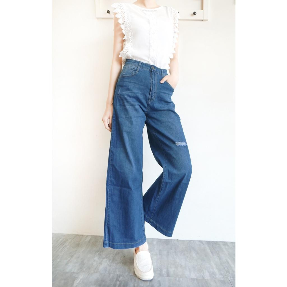 韓版高腰顯瘦牛仔寬褲 A字寬褲 寬褲 女牛仔長褲 闊腿褲 休閒褲 長腿 女生長褲 【751-356】S~XL-細節圖5