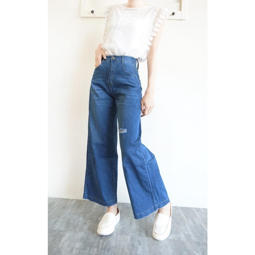 韓版高腰顯瘦牛仔寬褲 A字寬褲 寬褲 女牛仔長褲 闊腿褲 休閒褲 長腿 女生長褲 【751-356】S~XL-細節圖6