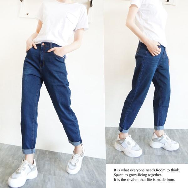 台灣現貨 高腰顯瘦 超彈力 男友褲 牛仔褲 韓版 寬鬆 哈倫褲 長褲女 素色百搭 復古刷色【754-744】S~XL-細節圖4