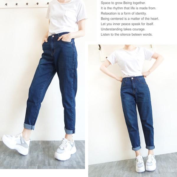 台灣現貨 高腰顯瘦 超彈力 男友褲 牛仔褲 韓版 寬鬆 哈倫褲 長褲女 素色百搭 復古刷色【754-744】S~XL-細節圖5
