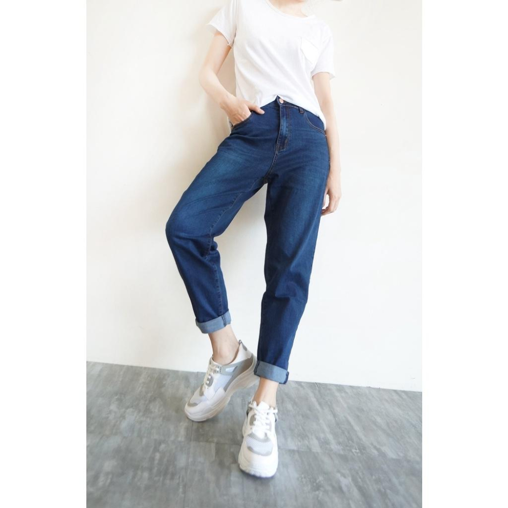 台灣現貨 高腰顯瘦 超彈力 男友褲 牛仔褲 韓版 寬鬆 哈倫褲 長褲女 素色百搭 復古刷色【754-744】S~XL-細節圖7