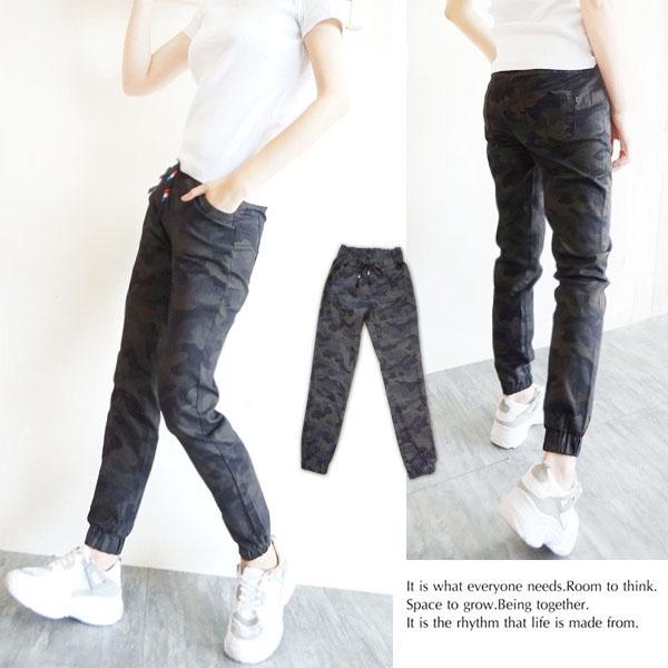迷彩縮口褲 彈力迷彩褲 大尺碼 束口褲 工作褲 哈倫褲 鬆緊腰拉繩 休閒褲 韓版顯瘦 迷彩長褲【834-973】M~3L-細節圖5