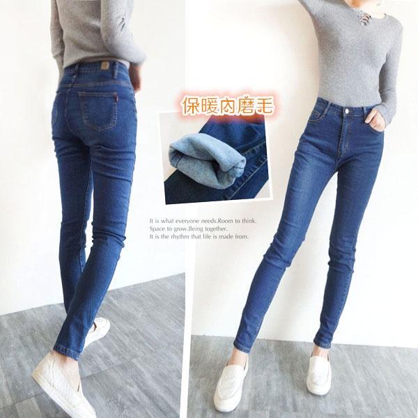 保暖磨毛 彈力顯瘦牛仔褲 顯瘦素色百搭 冬天必備保暖褲 磨毛長褲 彈性小腳褲 【731-307】S~XL-細節圖3