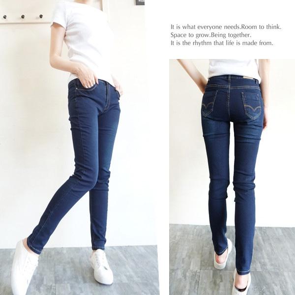 中大尺碼 中腰牛仔褲 彈力顯瘦 牛仔褲女 牛仔長褲 素面百搭 ins潮流 修身長腿 休閒長褲【535-779】M~3L-細節圖2
