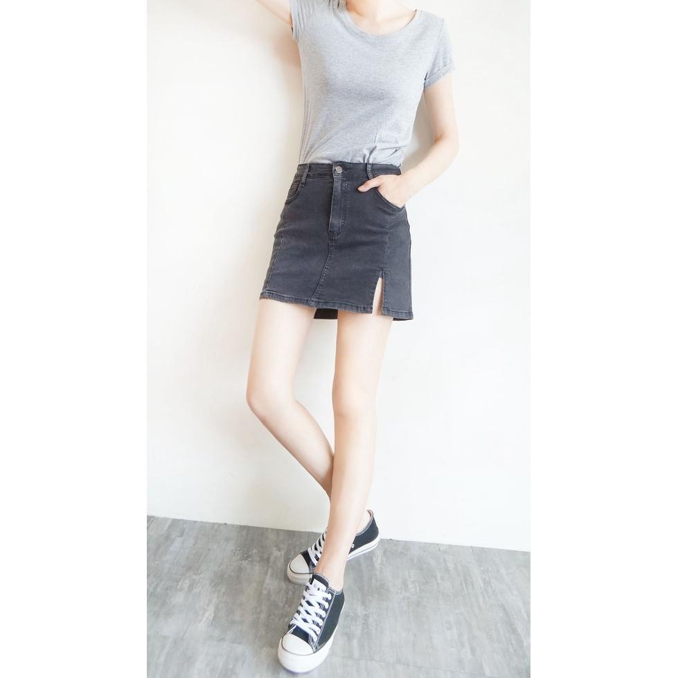 牛仔褲裙 彈力牛仔裙 高腰顯瘦 牛仔短裙 黑灰色 百搭 性感開衩 歐美風【133-602】S~XL-細節圖4