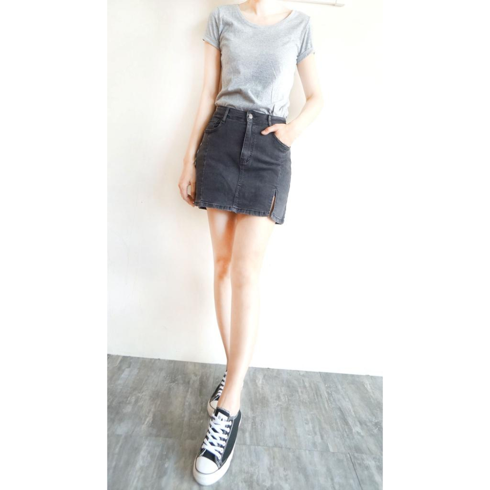 牛仔褲裙 彈力牛仔裙 高腰顯瘦 牛仔短裙 黑灰色 百搭 性感開衩 歐美風【133-602】S~XL-細節圖6