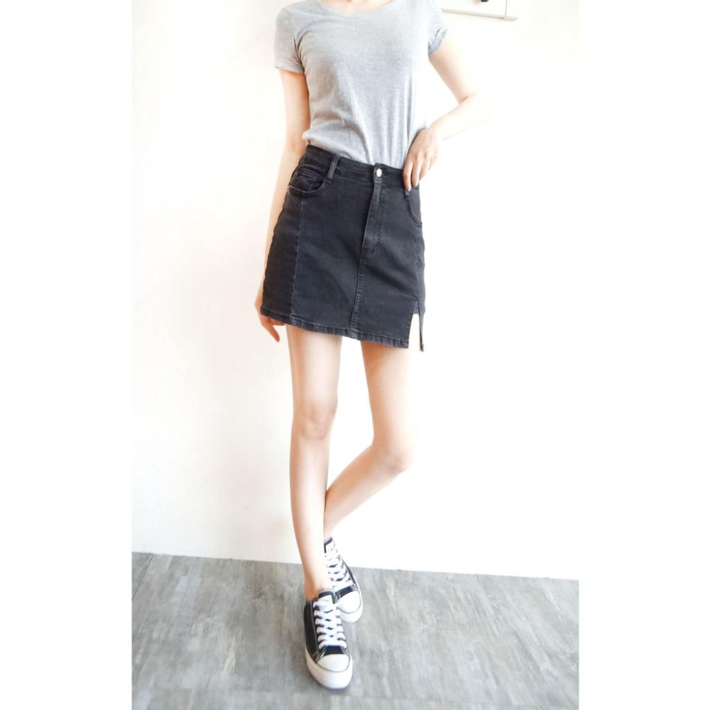 牛仔褲裙 彈力牛仔裙 高腰顯瘦 牛仔短裙 黑灰色 百搭 性感開衩 歐美風【133-602】S~XL-細節圖7