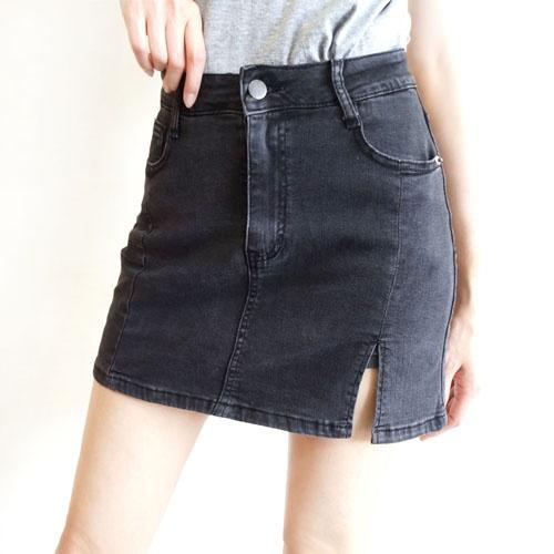 牛仔褲裙 彈力牛仔裙 高腰顯瘦 牛仔短裙 黑灰色 百搭 性感開衩 歐美風【133-602】S~XL-細節圖8