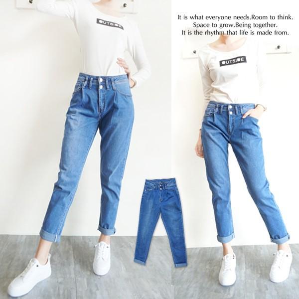 超彈顯瘦 兩扣高腰 牛仔男友褲 哈倫褲 牛仔褲女 休閒褲 長褲 日系BF 韓版修身 【623-666】S~XL-細節圖3