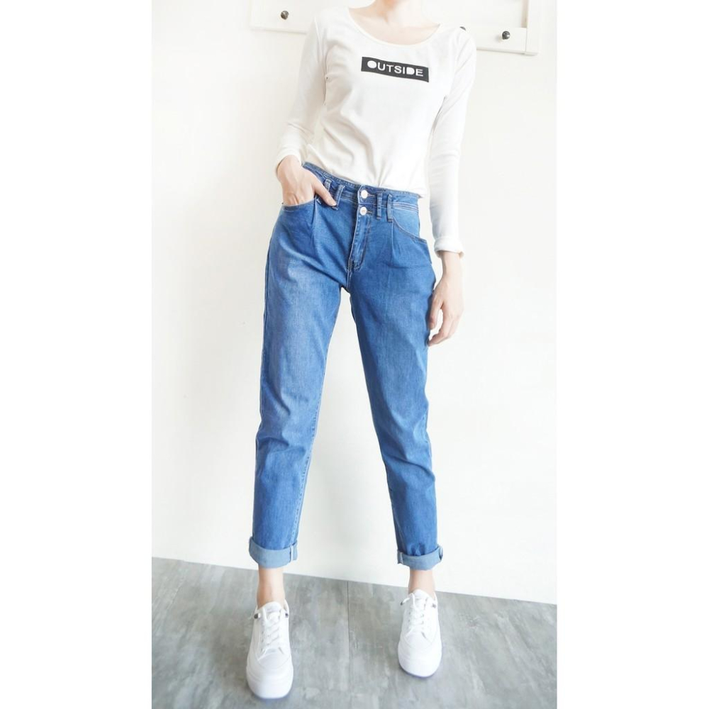 超彈顯瘦 兩扣高腰 牛仔男友褲 哈倫褲 牛仔褲女 休閒褲 長褲 日系BF 韓版修身 【623-666】S~XL-細節圖4