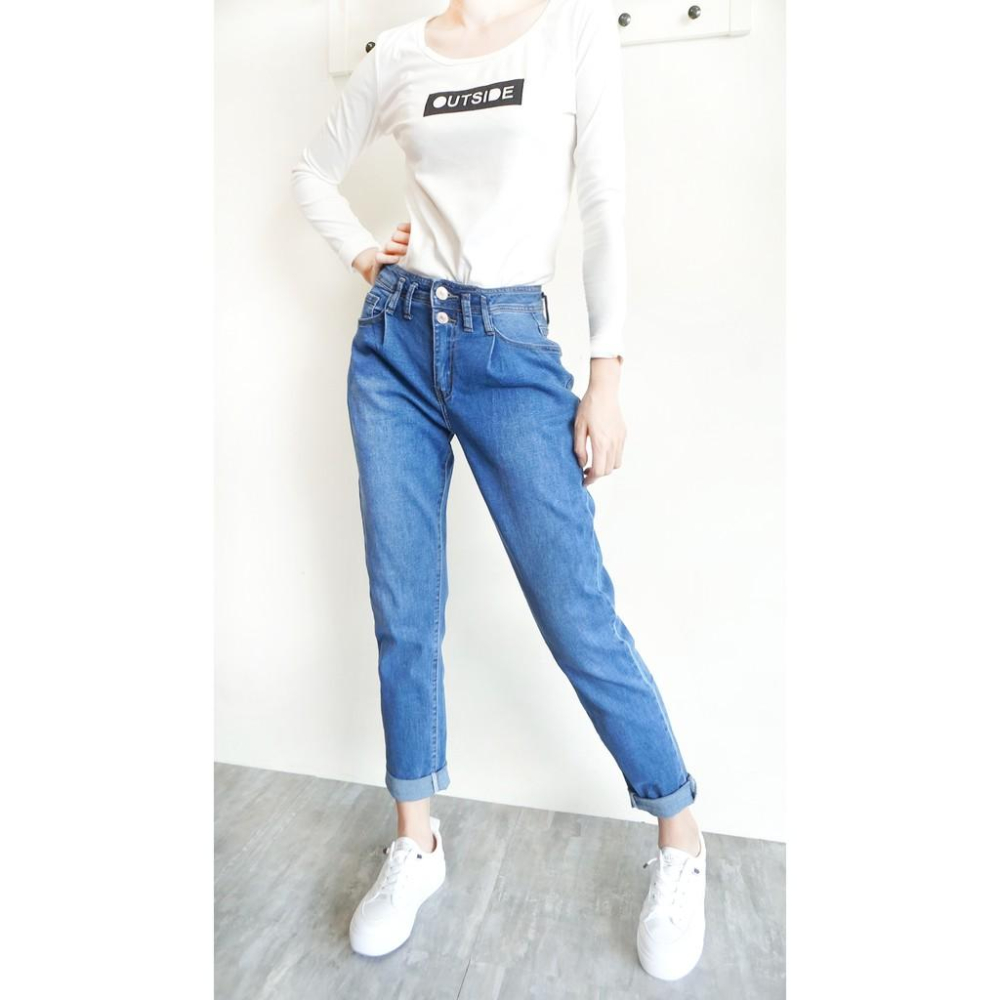 超彈顯瘦 兩扣高腰 牛仔男友褲 哈倫褲 牛仔褲女 休閒褲 長褲 日系BF 韓版修身 【623-666】S~XL-細節圖6