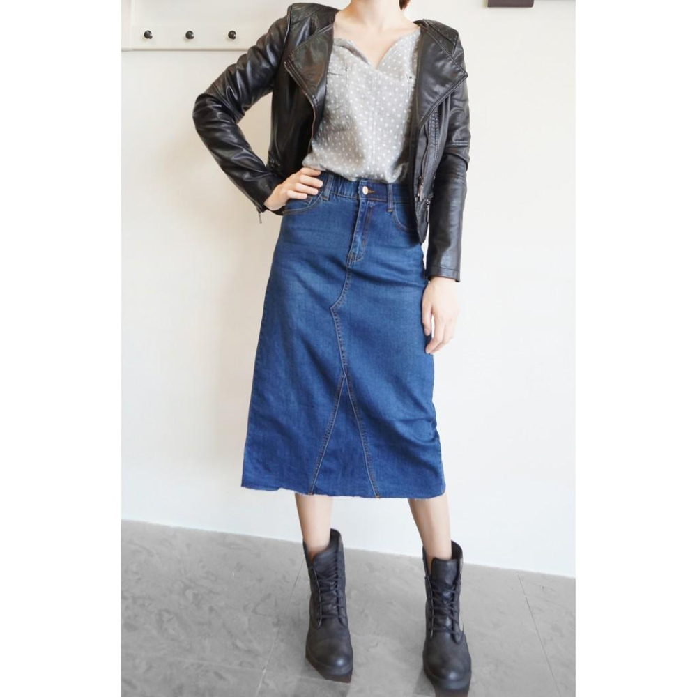 【現貨免運】 A字長裙 牛仔裙 鬆緊褲頭 顯瘦超拉彈 後開岔牛仔長裙 【047-268】藍色(S~XL)-細節圖2