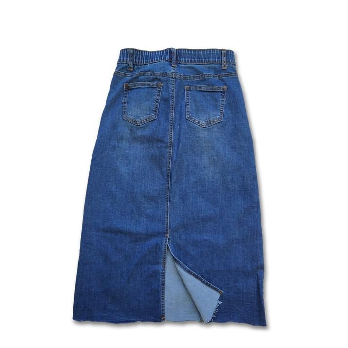 【現貨免運】 A字長裙 牛仔裙 鬆緊褲頭 顯瘦超拉彈 後開岔牛仔長裙 【047-268】藍色(S~XL)-細節圖8