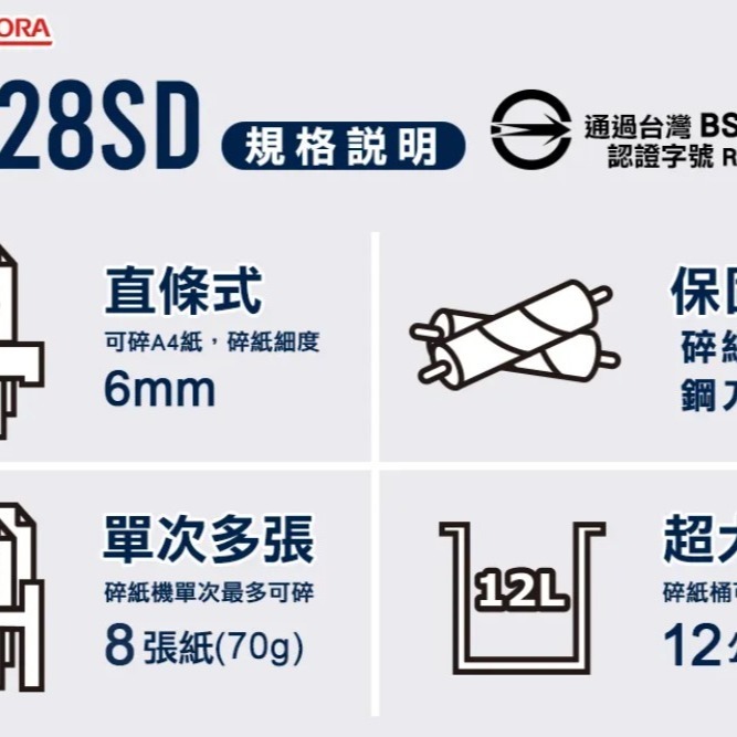 振昌文具 - AURORA震旦 8張直條式多功能碎紙機(12公升)AS828SD-細節圖2