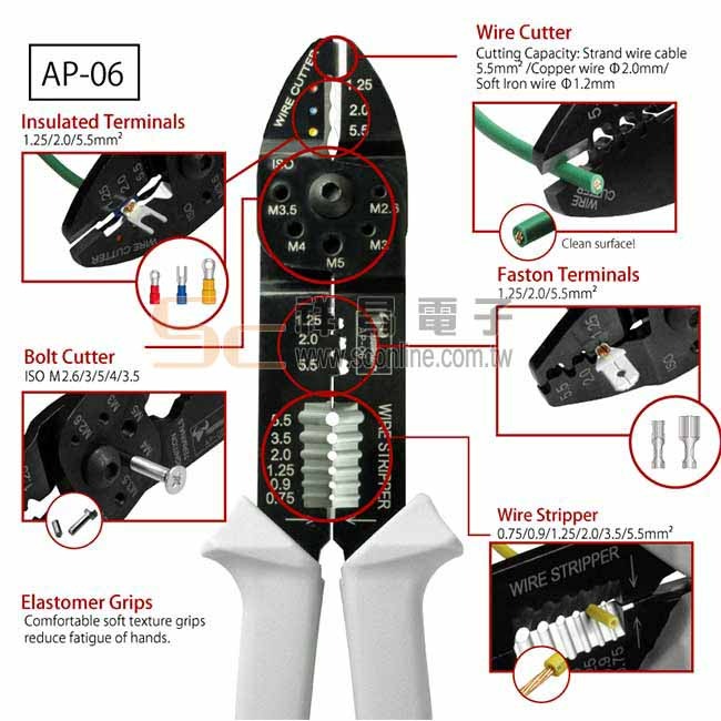 【TTC 日本角田】多功能壓著鉗 AP-01~06 230mm 電工萬能鉗 壓接鉗 剝線鉗 五種規格-細節圖2