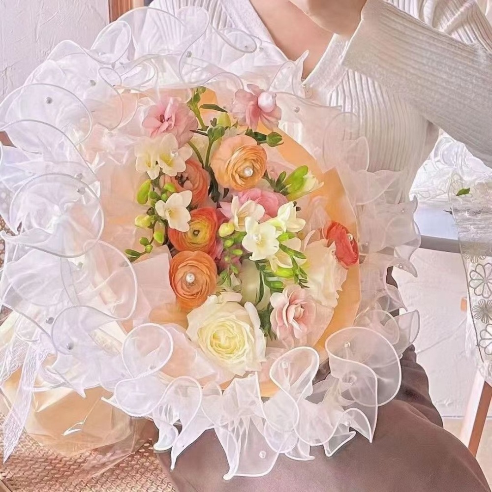 531禮物網💖泡芙圍邊紗 小香風花束包裝材料 母親節鮮花包裝材料 DIY永生花束圍邊帶 情人節花束裝飾緞帶-細節圖5