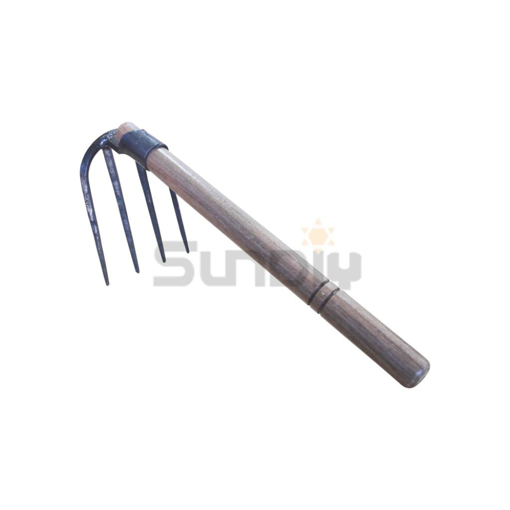 (燦光五金)鐵大/四齒耙/四齒扒/四齒鐵耙/四爪小齒耙/四叉小釘耙(小*10.5cm)(尺2木附柄)菱形齒-細節圖2