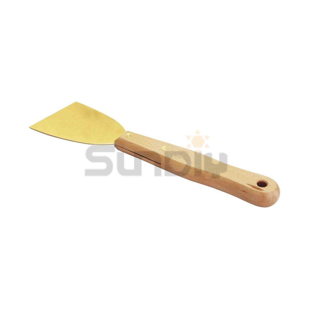(燦光五金)長木柄黃銅漆杯(刮刀)/低火花黃銅刮刀/滾輪除銹除鏽刮刀/油漆刮刀/山毛櫸 BBO-80(斜刃)寬80MM-細節圖3