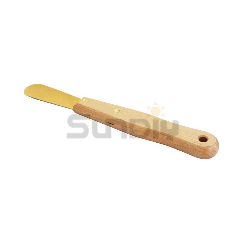 (燦光五金)長木柄黃銅漆杯(刮刀)/低火花黃銅刮刀/滾輪除銹除鏽刮刀/油漆刮刀/山毛櫸 BBR-32(圓刃)寬32MM-細節圖3