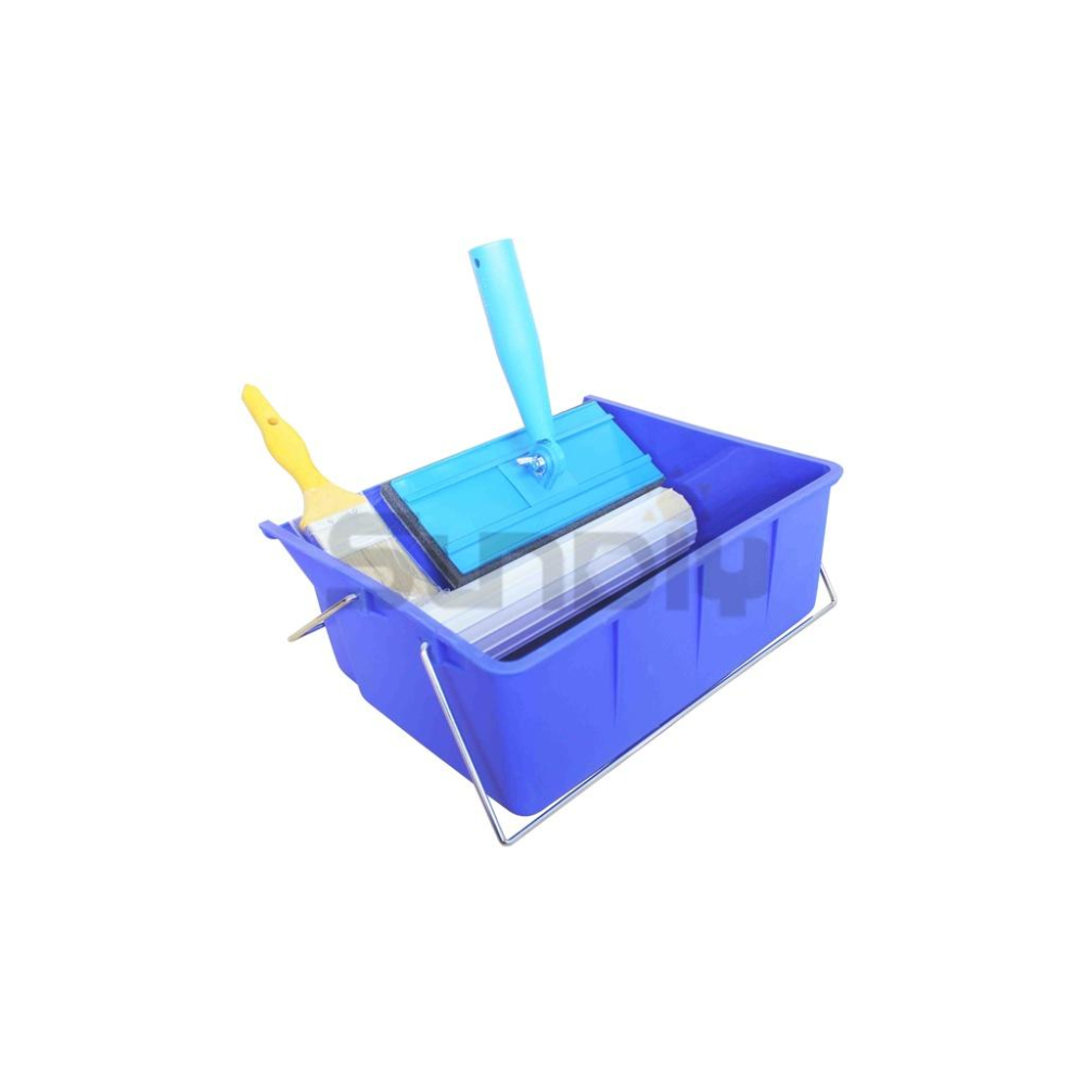 (燦光五金)GD平面刷組/多功能平面刷組(四角藍桶附提把+培克刷+2＂毛刷)桶內有滾輪(30*23*11cm)-細節圖3