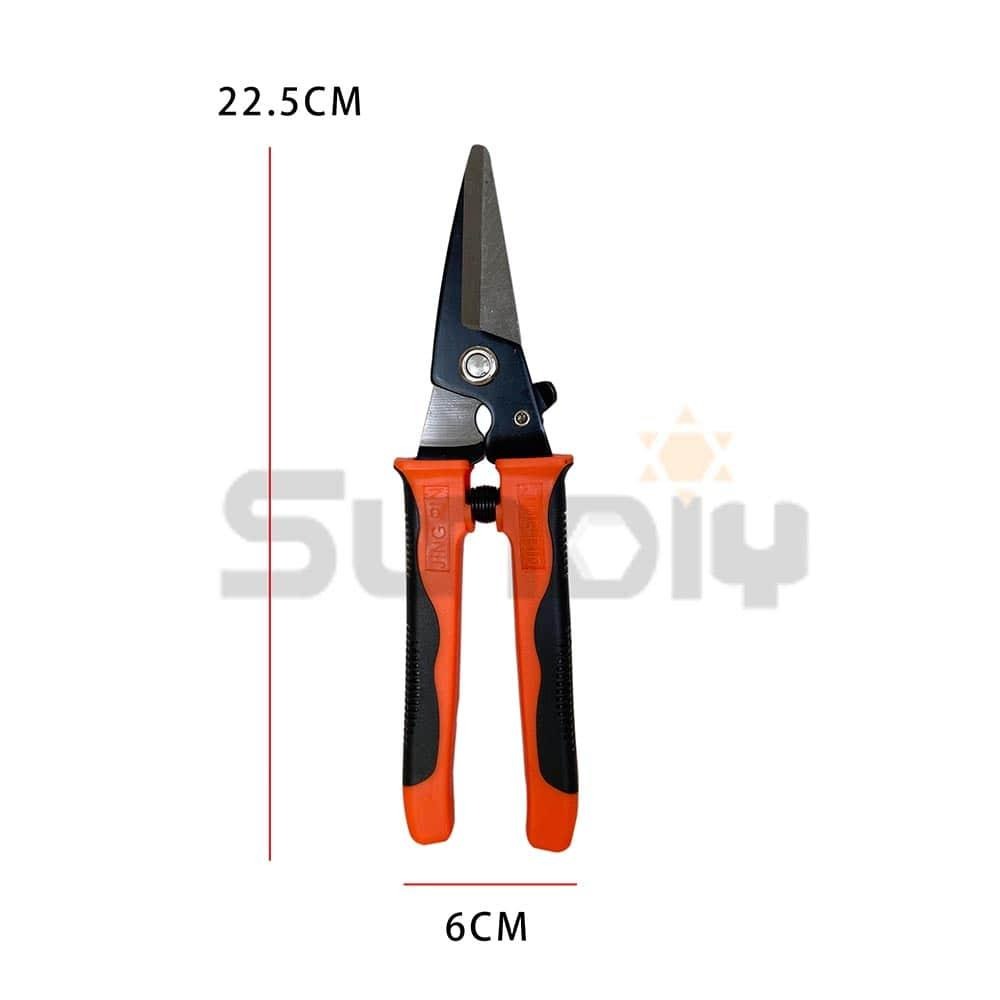 (手工具-剪)JIN PING 多功能強力剪 9＂(直嘴)橘柄 SK5/強力剪刀/剪鐵皮綁帶/剪鋁板/剪樹枝花枝-細節圖2