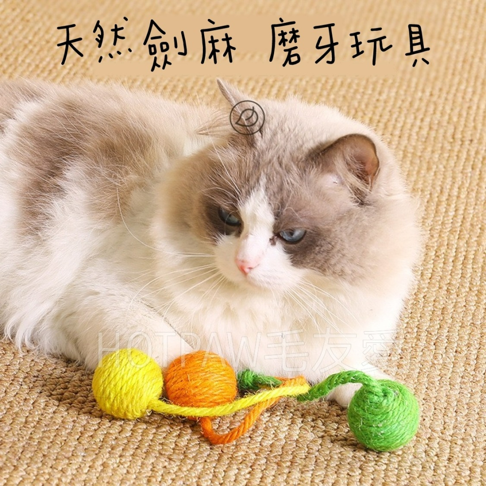 【毛友愛】現貨快速出貨 貓咪劍麻玩具球 可懸掛劍麻球 劍麻響石球 響鈴球 附贈掛鉤 掛門玩具 貓咪玩具 寵物玩具-細節圖2