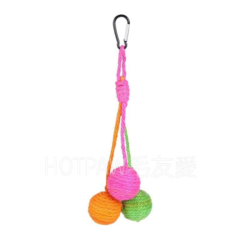 【毛友愛】現貨快速出貨 貓咪劍麻玩具球 可懸掛劍麻球 劍麻響石球 響鈴球 附贈掛鉤 掛門玩具 貓咪玩具 寵物玩具-細節圖6