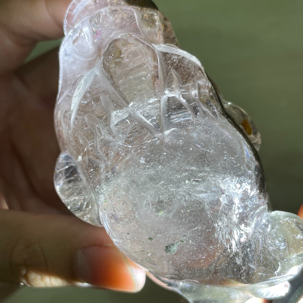 意象幽靈金蟾 幽靈水晶 帶彩虹光 三腳蟾蜍 三腳金蟾 招財開運擺件 附專屬帶彩燈底座 贈已穿孔粉晶愛心-細節圖6