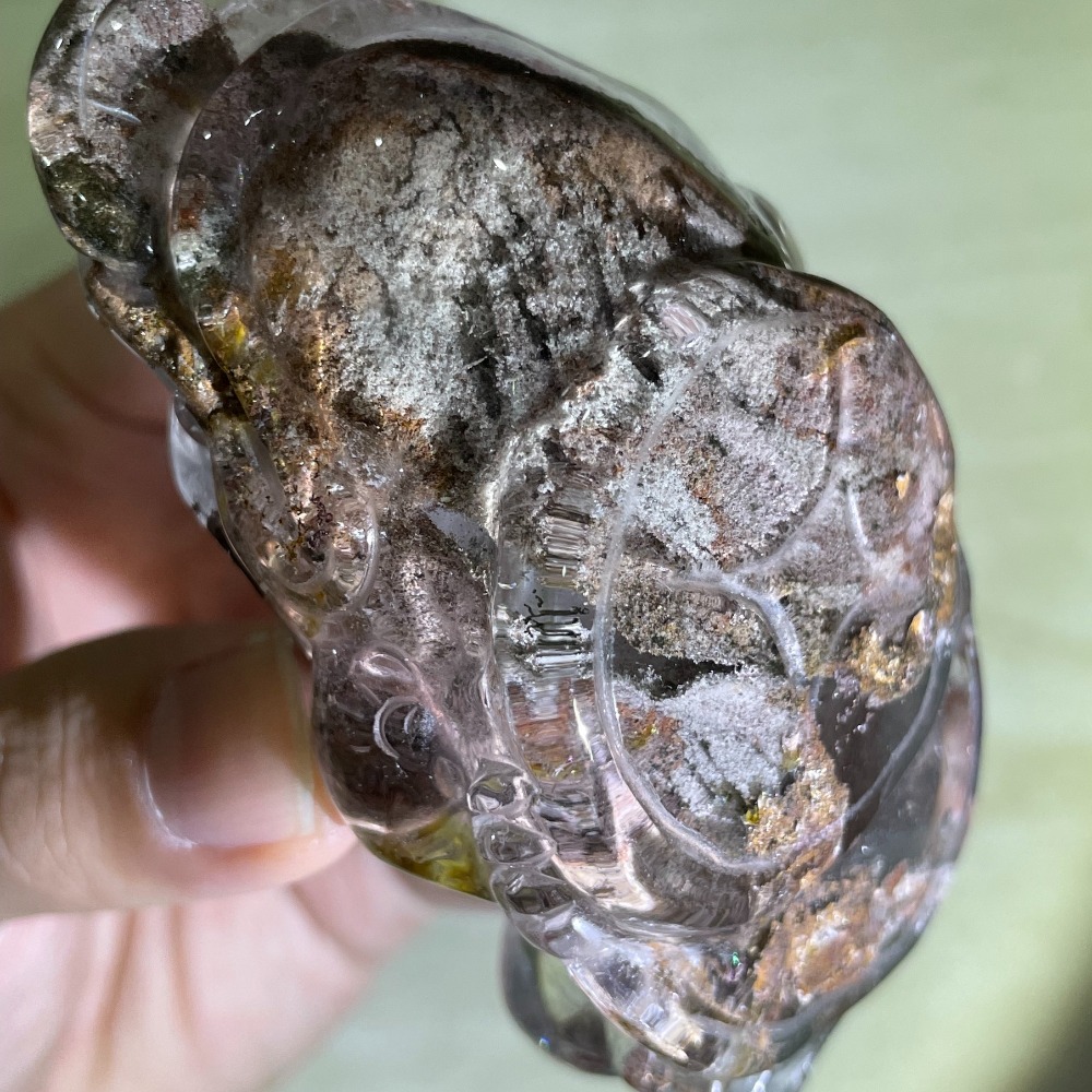 意象幽靈金蟾 幽靈水晶 帶彩虹光 三腳蟾蜍 三腳金蟾 招財開運擺件 附專屬帶彩燈底座 贈已穿孔粉晶愛心-細節圖7