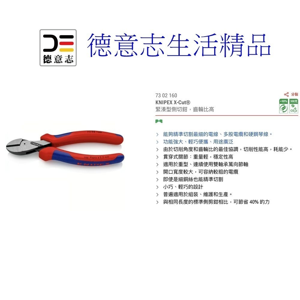 現貨 Knipex 73 02 160 X-Cut 緊湊型 斜口鉗-細節圖5