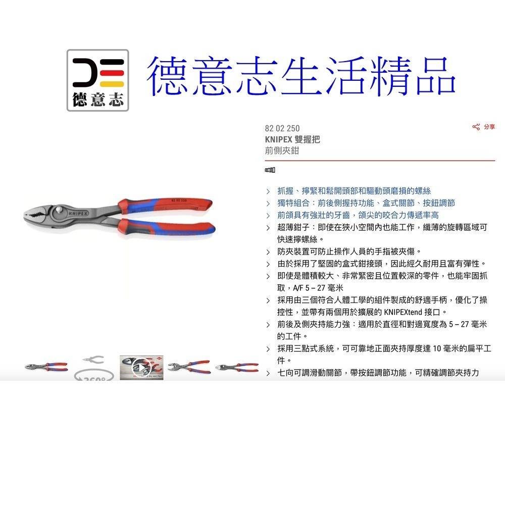 現貨 Knipex 82 02 250 TwinGrip 新款 暴龍鉗 10吋  [ 德意志生活精品 ]-細節圖5