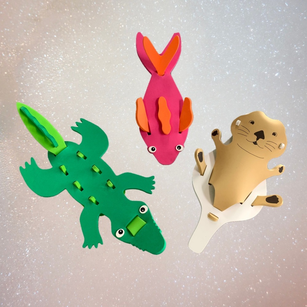 鱷魚/水獺/魚_3入組 安全 MIT 3D立體動物組合 享受DIY樂趣-細節圖2