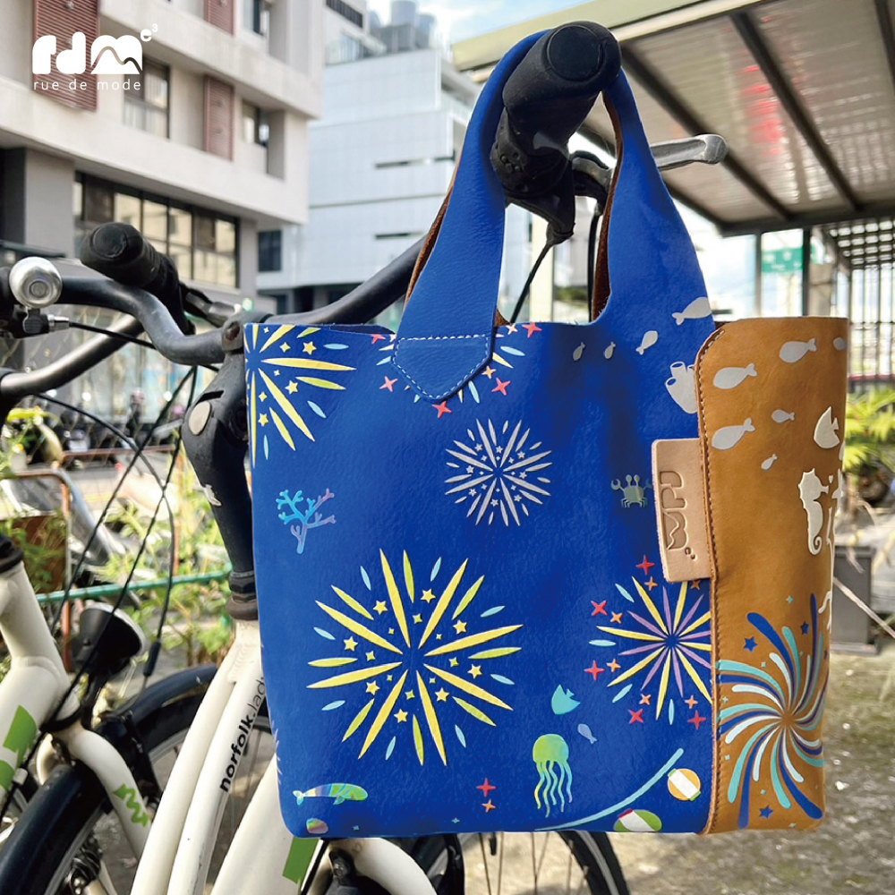 【客製化】限量款-日本限定 花火真皮撞色皮革手提包-細節圖3