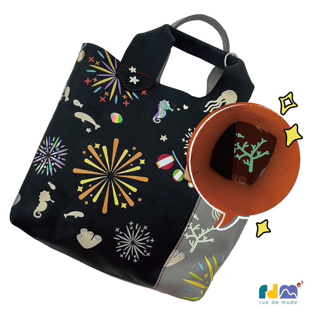 【客製化】限量款-日本限定 花火真皮撞色皮革手提包-細節圖8